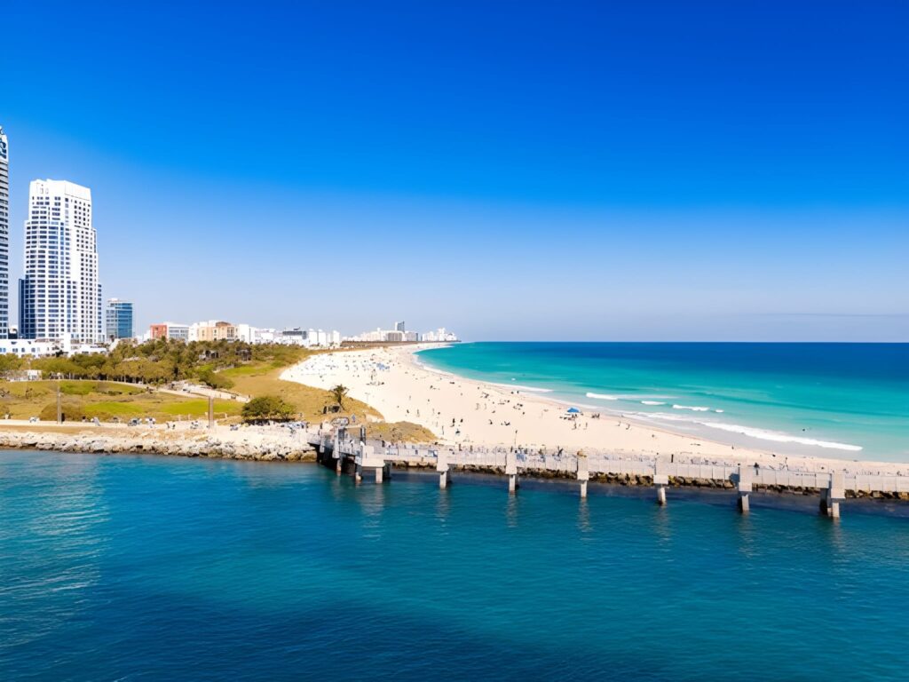 Ocean Drive with palm trees and Art Deco buildings in Miami Beach